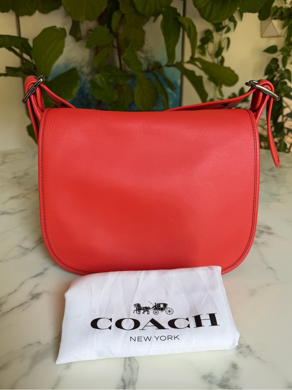 NWOT Coach Limited Edition Patricia 55298 Saddle Crossbody Bag Deep Coral Orange